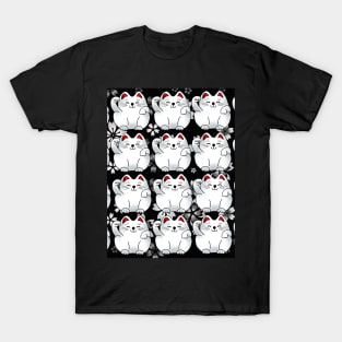 Lucky cat, sitting white maneki, pattern T-Shirt